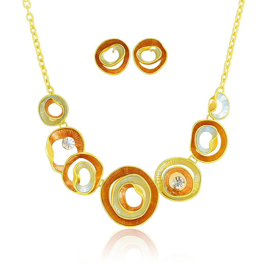 Modern geometric circle necklace and earring set in KC gold plating