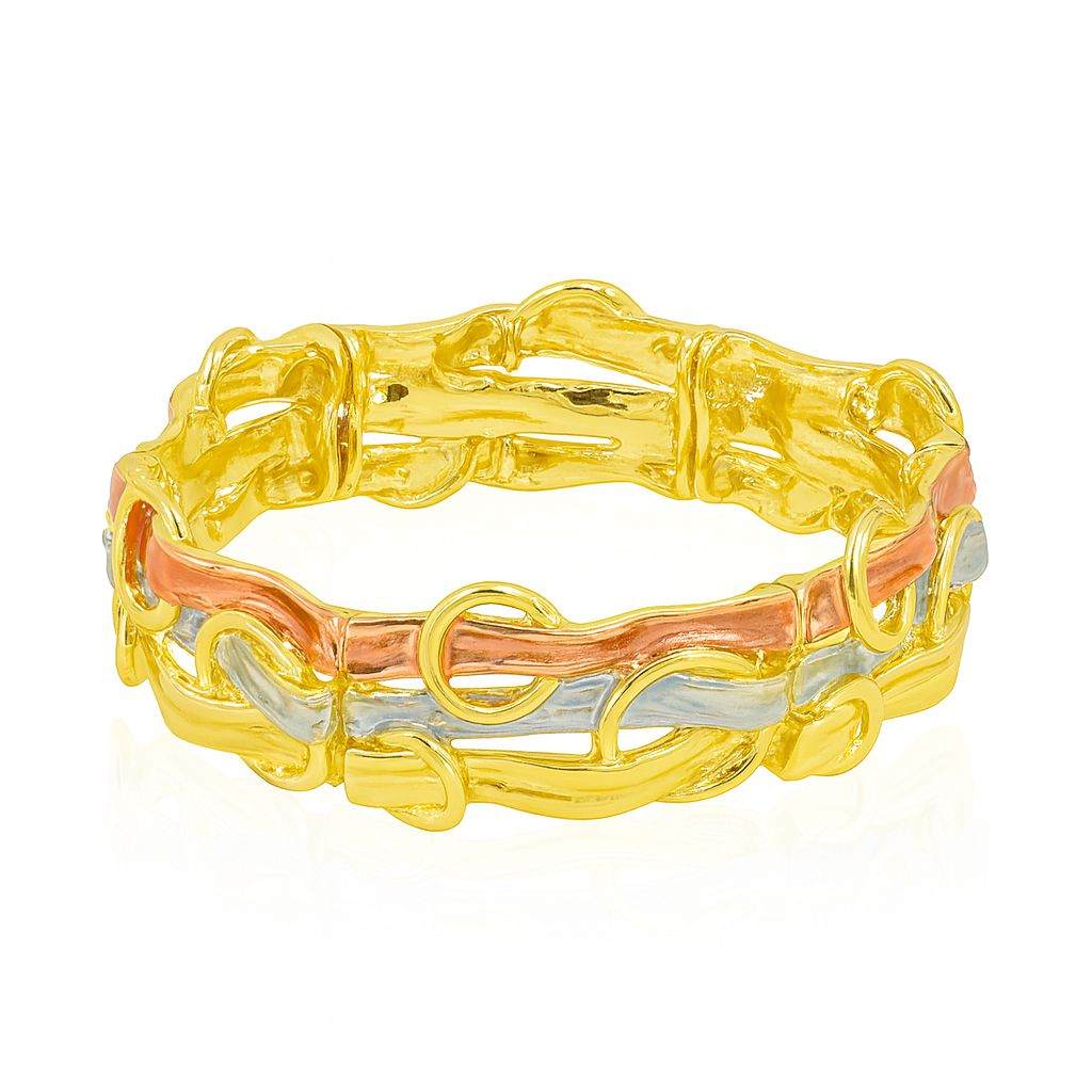 Artistic alloy bracelet featuring gold, silver, and rose hand-painted details