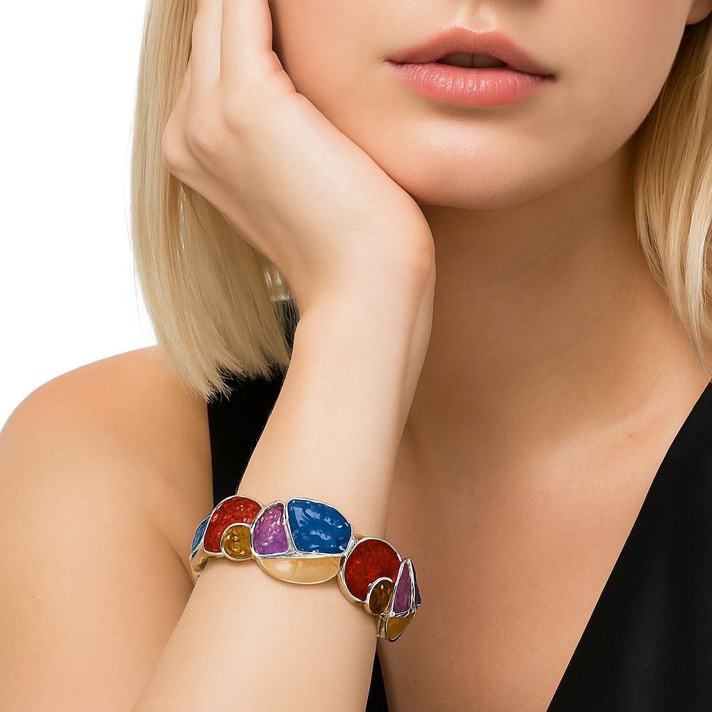 Hand-painted abstract enamel bracelet for women