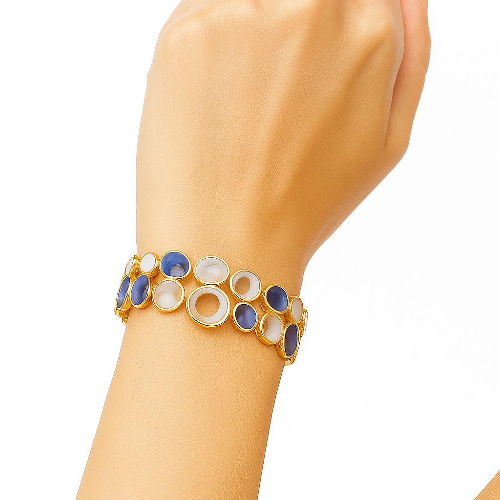 Fashion bracelet with artistic circle enamel design on wrist