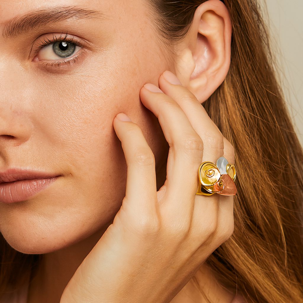 Statement enamel cocktail ring for women in artistic spiral design