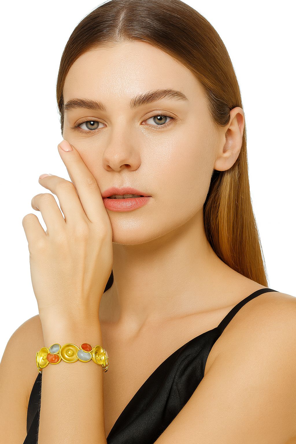 KC gold modern circular bracelet with enamel details