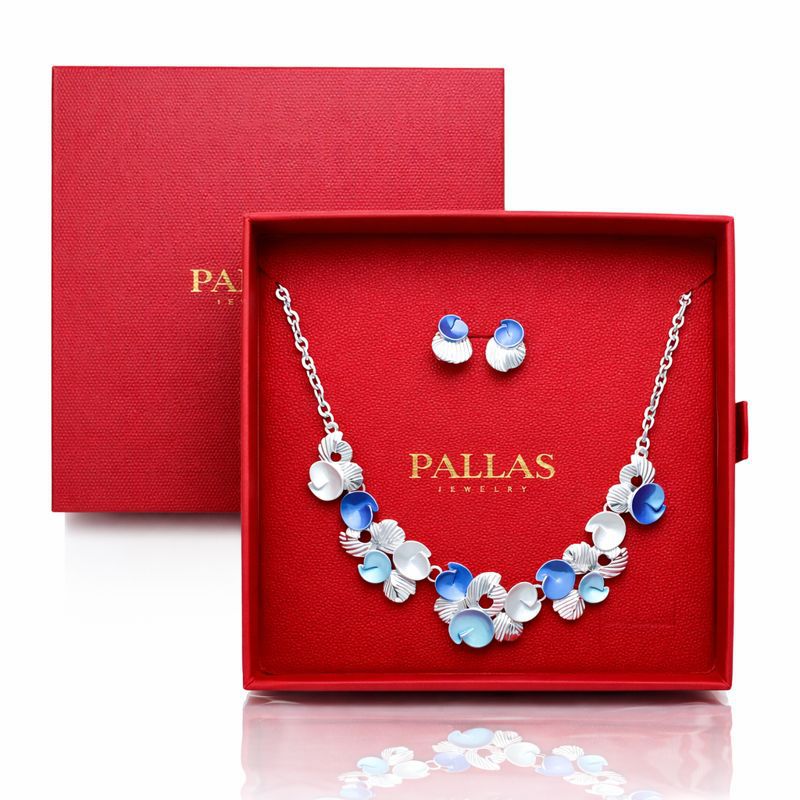 Artistic enamel necklace and earrings set in KC gold plated alloy