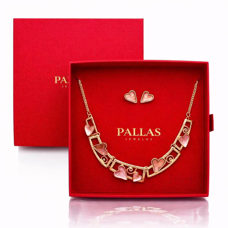 Artistic necklace and earrings set with hand-painted enamel in gift box