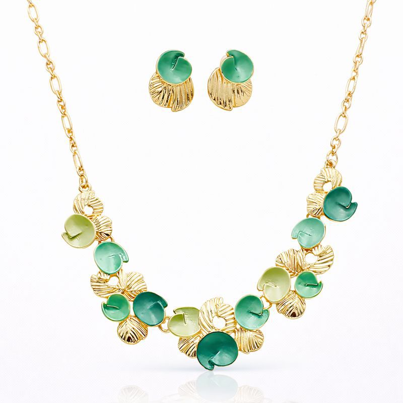 Hand painted enamel necklace and earrings set with KC gold plated finish