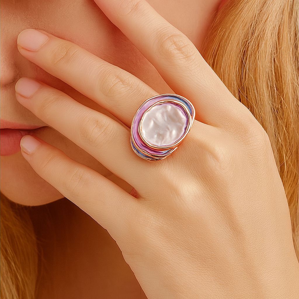 Hand painted enamel detail on modern KC gold statement ring