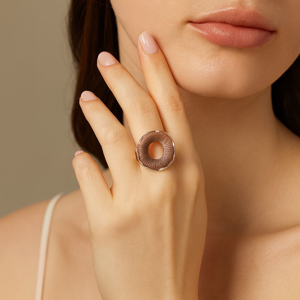 Artistic hand painted enamel ring with KC gold plating