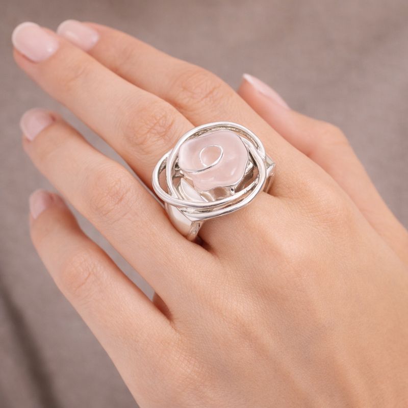 Close up of hand painted enamel texture on gold plated statement ring