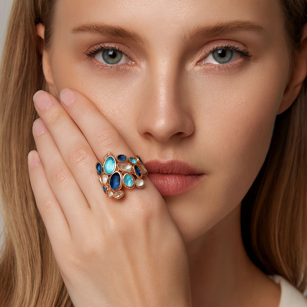 Hand painted enamel statement ring with KC gold plating