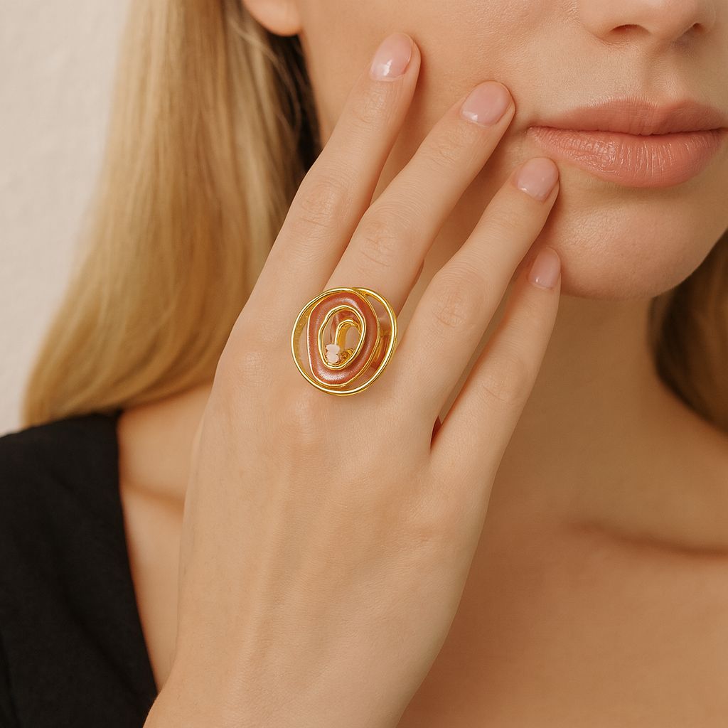 Artistic swirl enamel cocktail ring with KC gold plating