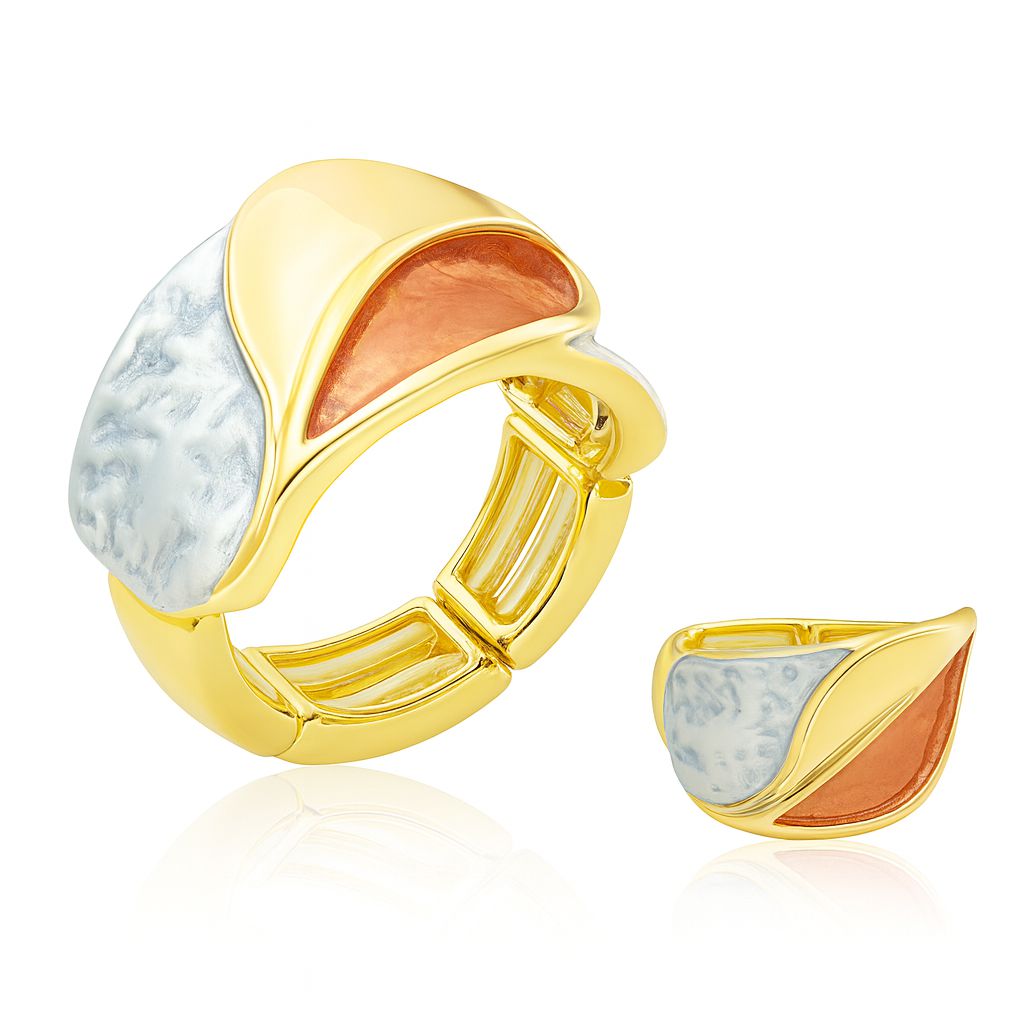 Artistic gold enamel statement ring with hand-painted color inlay