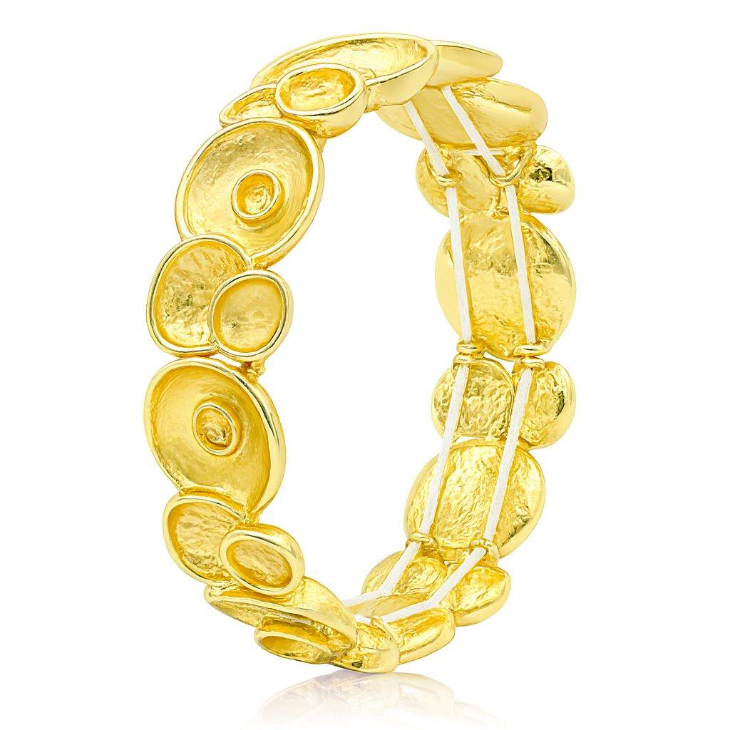 KC gold plated alloy golden disc bracelet with textured round links for women