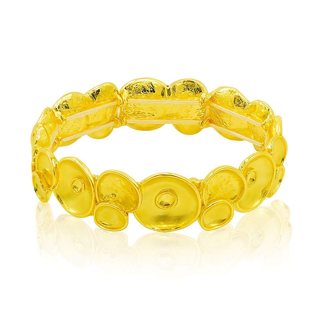 KC gold plated golden disc bracelet for women with textured round links, boho style