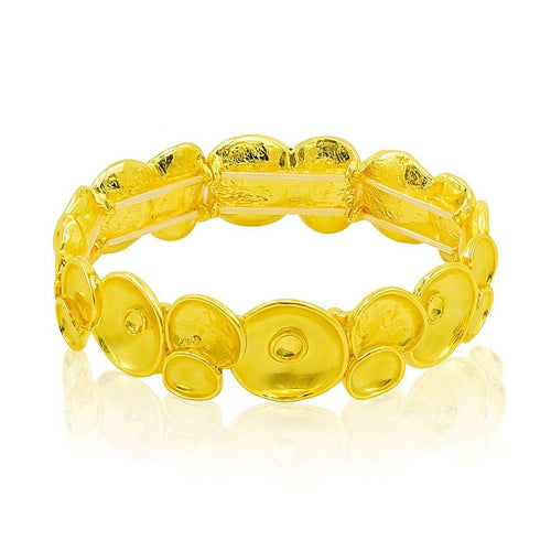 KC gold plated golden disc bracelet for women with textured round links, boho style