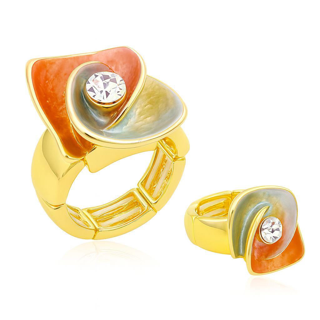 Artistic gradient enamel statement ring with KC gold plating and crystal center