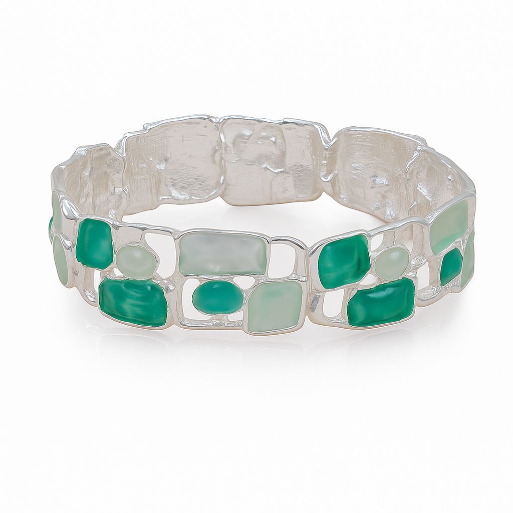 Hand painted green enamel bracelet detail with KC gold plating