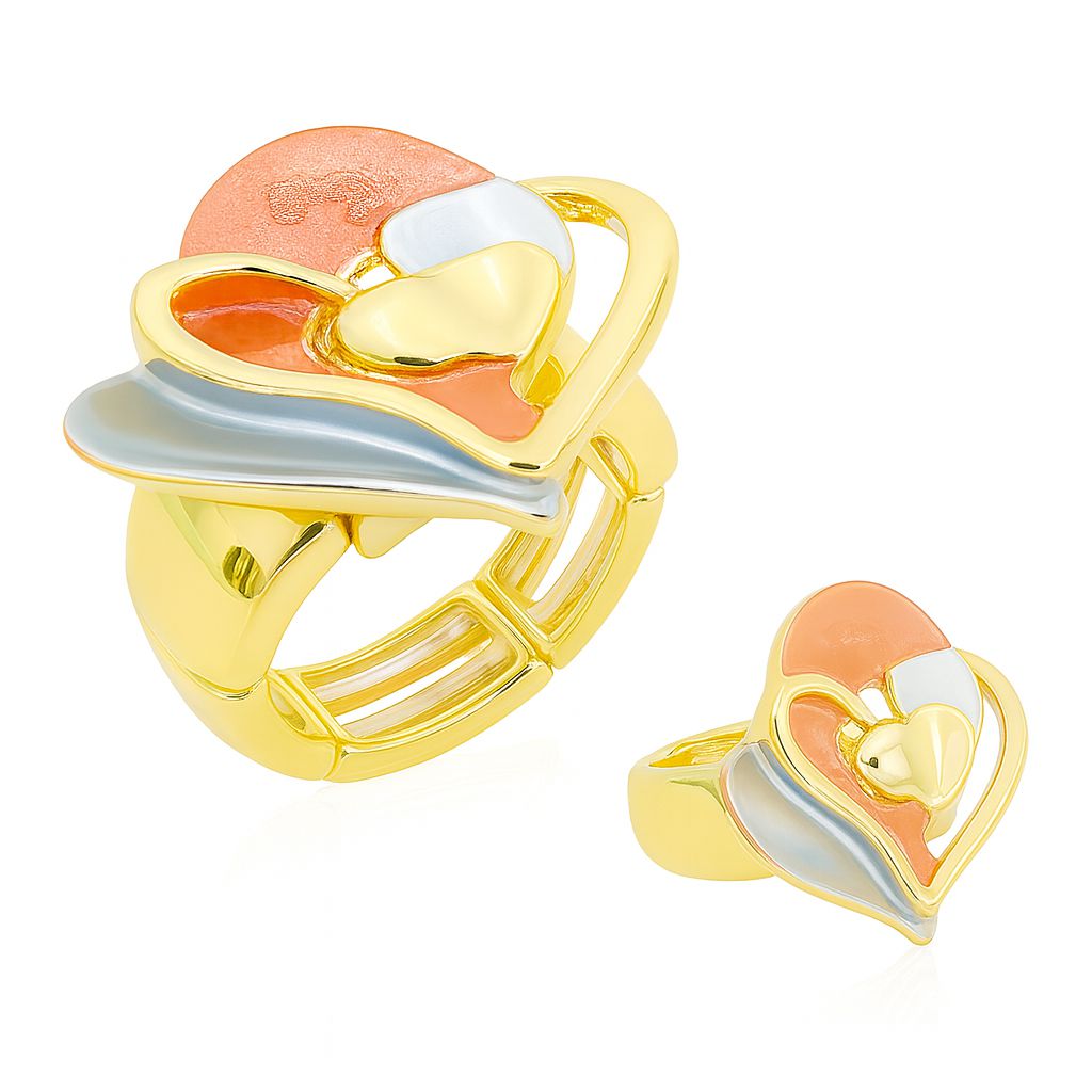 Hand-painted KC gold plated heart ring with artistic enamel colors