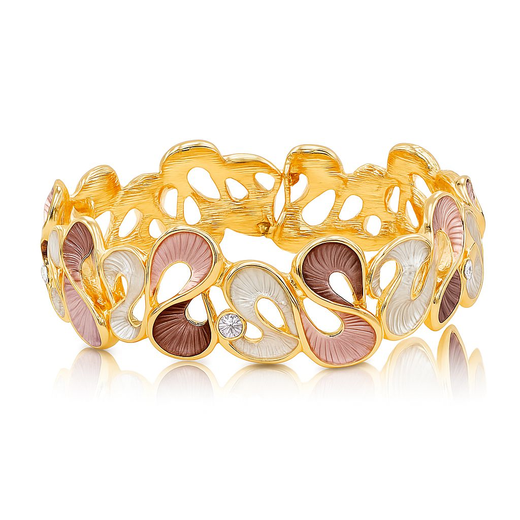 KC gold plated enamel bracelet set displayed on woman's wrist