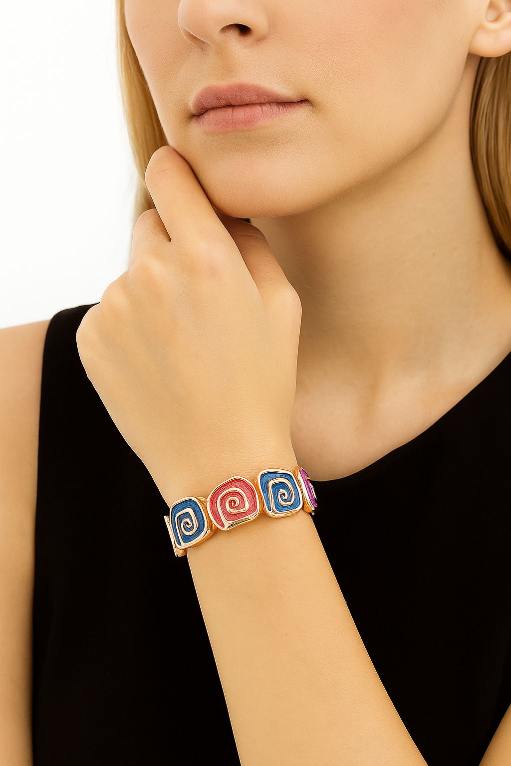 Artistic spiral bangle with multicolor enamel design