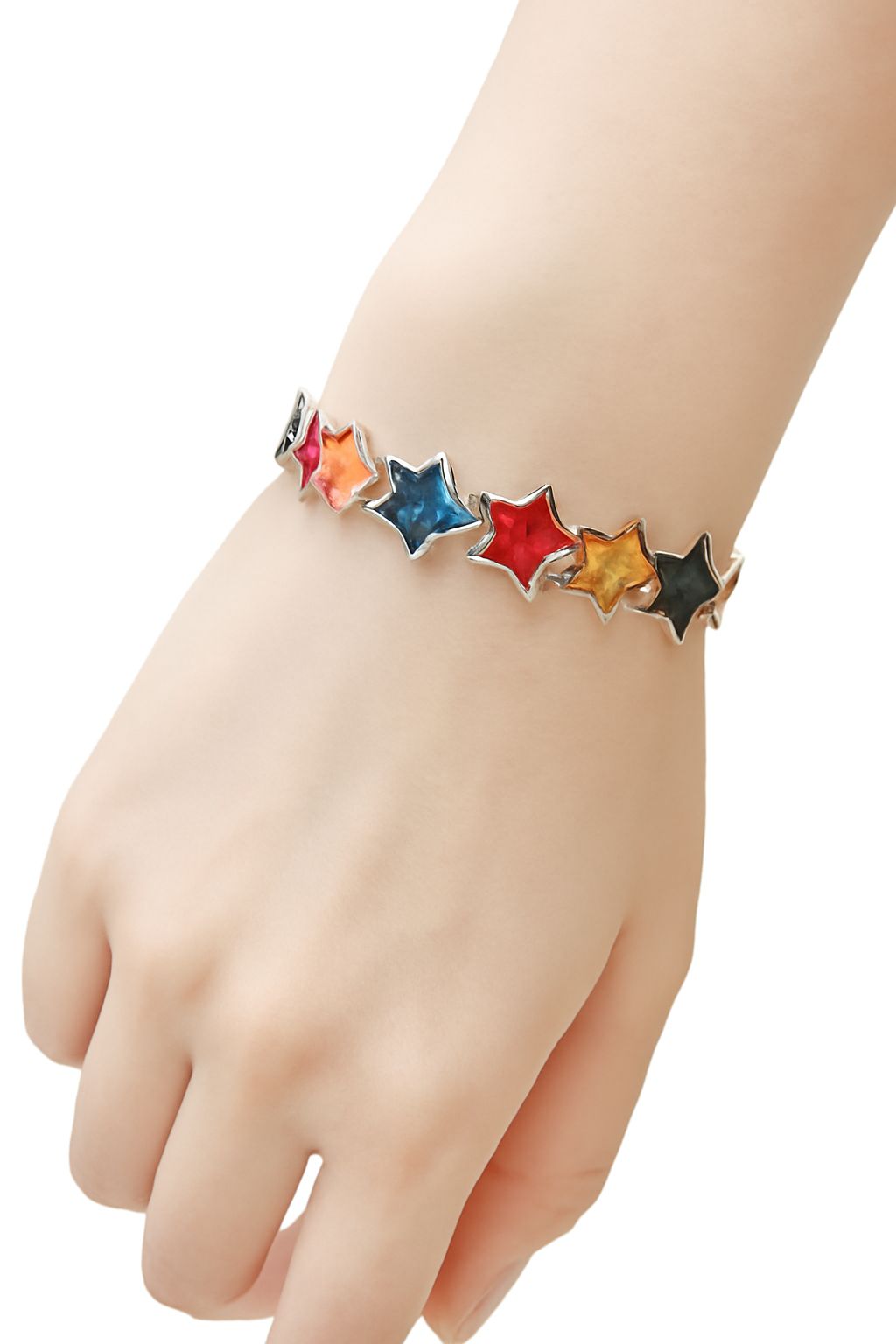 KC gold plated star bracelet with red blue orange enamel details