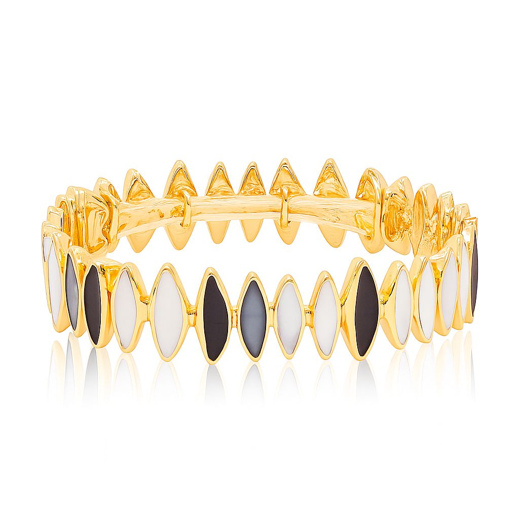Women’s KC gold plated bracelet with alternating black and white enamel inlays
