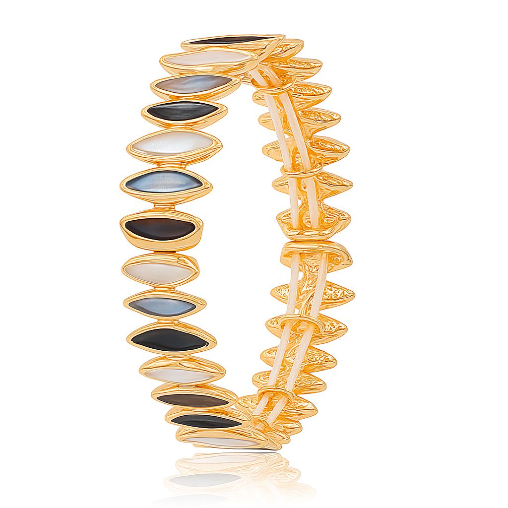 Minimalist black and white enamel bracelet with KC gold plating, hand-painted marquise