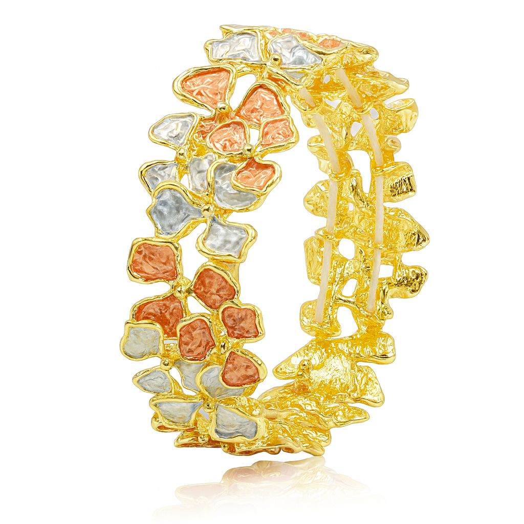 KC gold plated blooming floral enamel bracelet for women