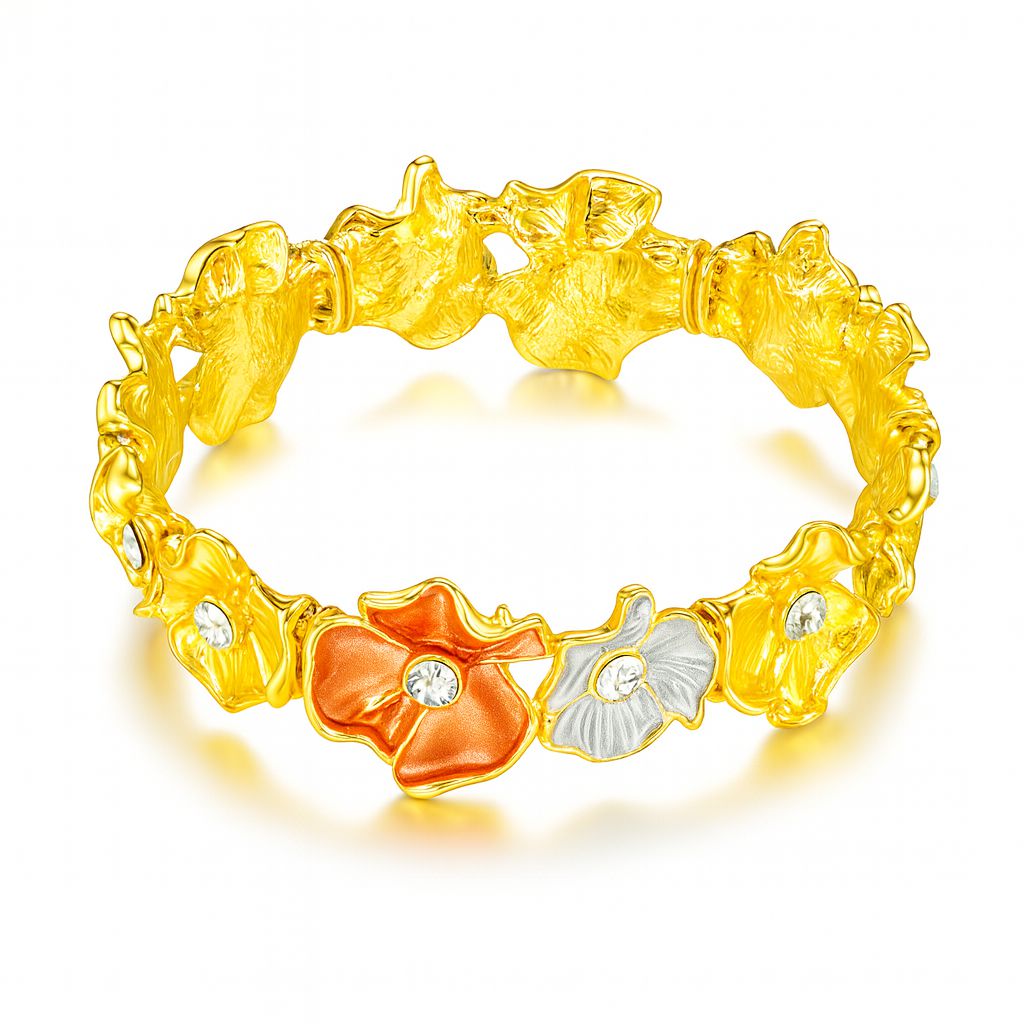 Blooming flower gold bangle with multicolor enamel details