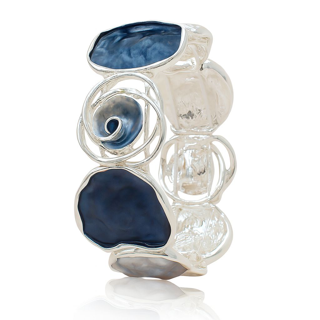 Hand-painted blue abstract bracelet with KC gold plating