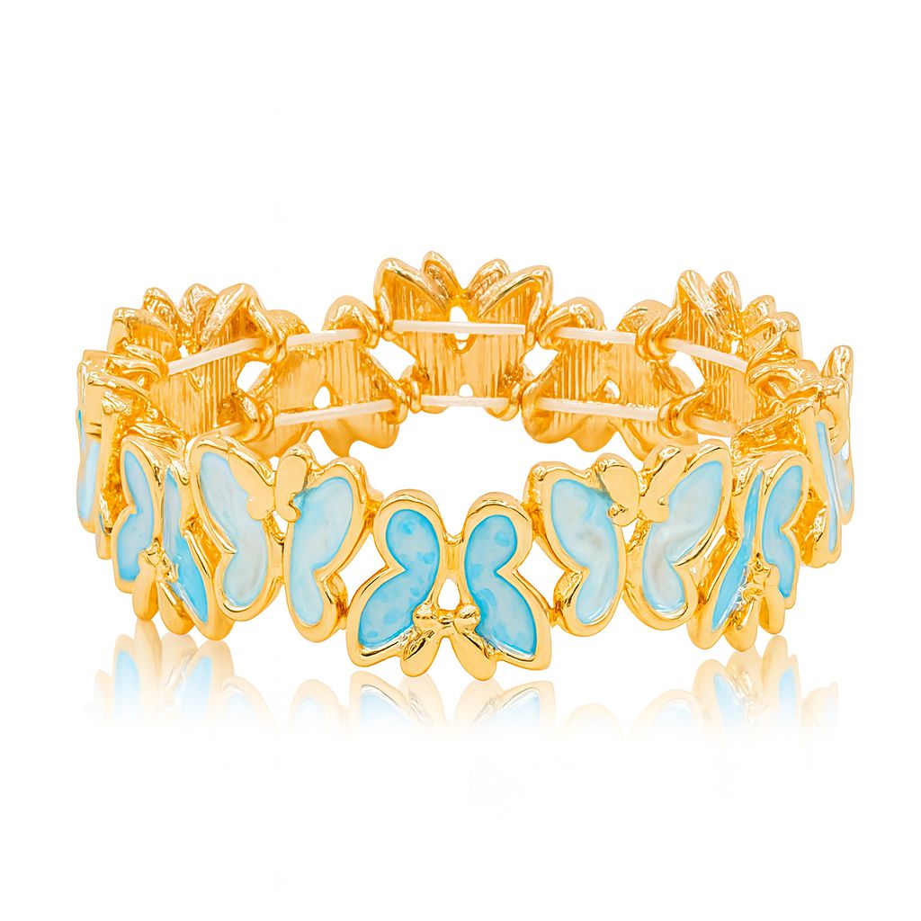 Butterfly Enamel Gold Bangle Bracelet for Women – Hand-Painted Pastel Blue Inlay | KC Gold Plated Alloy Jewelry Gift