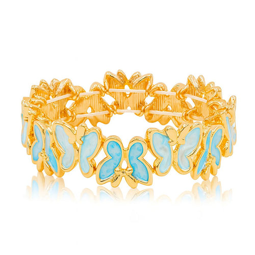 Butterfly Enamel Gold Bangle Bracelet for Women – Hand-Painted Pastel Blue Inlay | KC Gold Plated Alloy Jewelry Gift