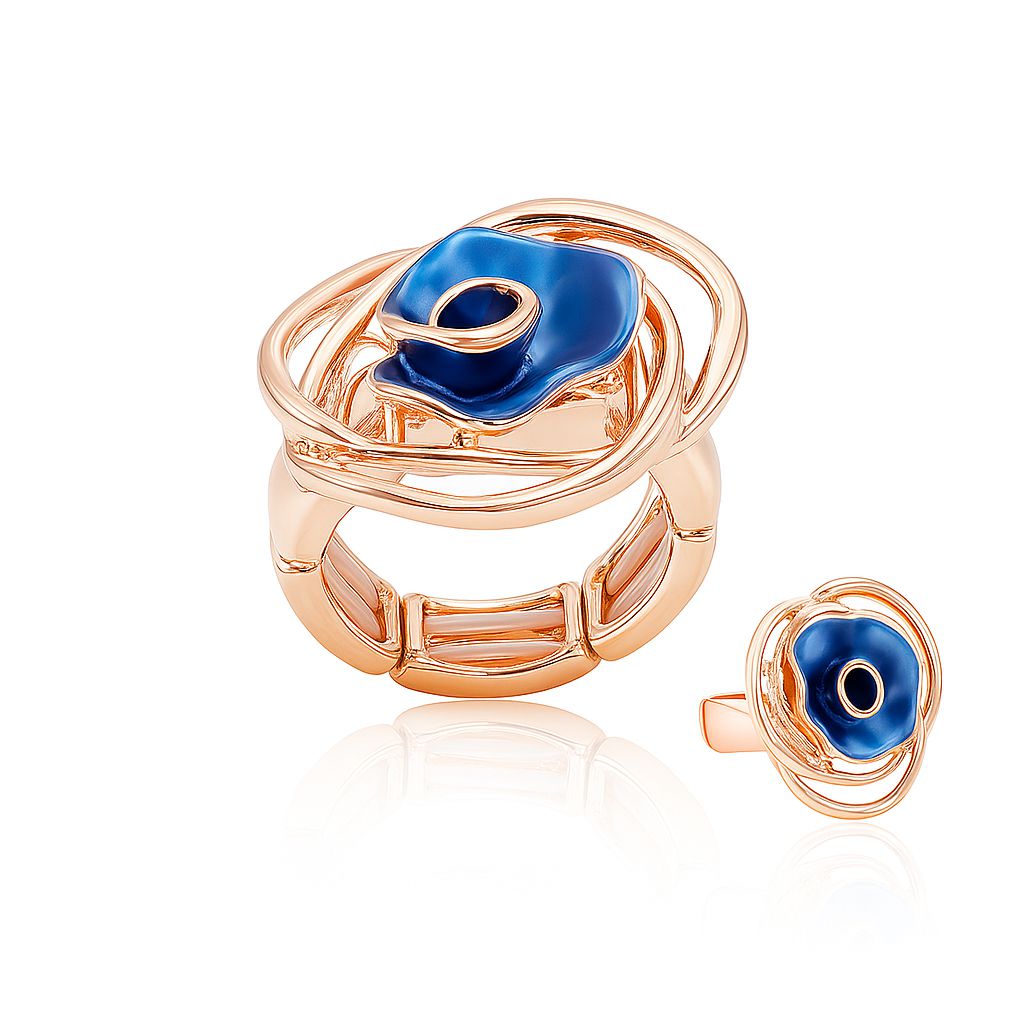 Adjustable KC gold plated ring with hand painted blue enamel design