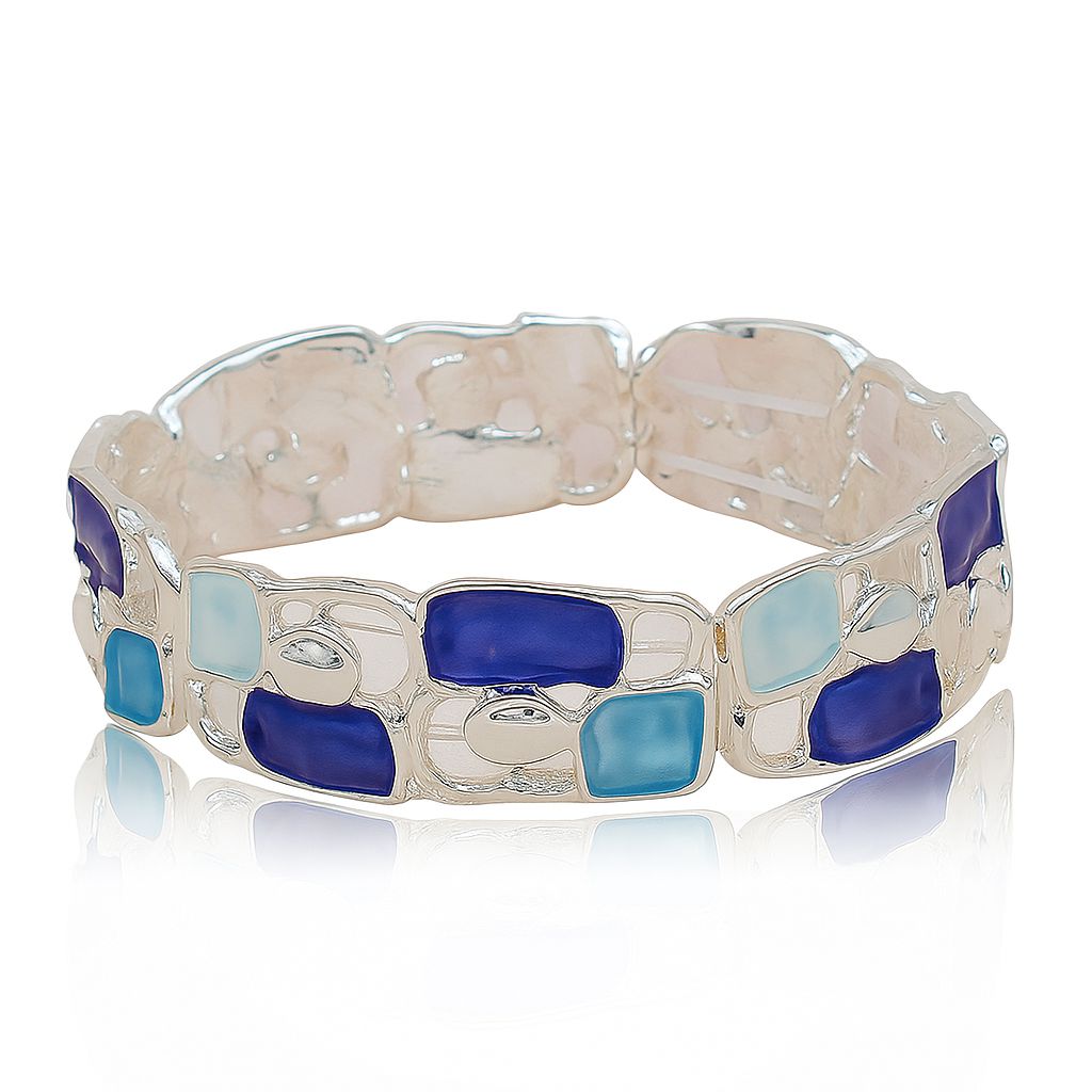 Blue enamel bracelet worn on wrist modern fashion