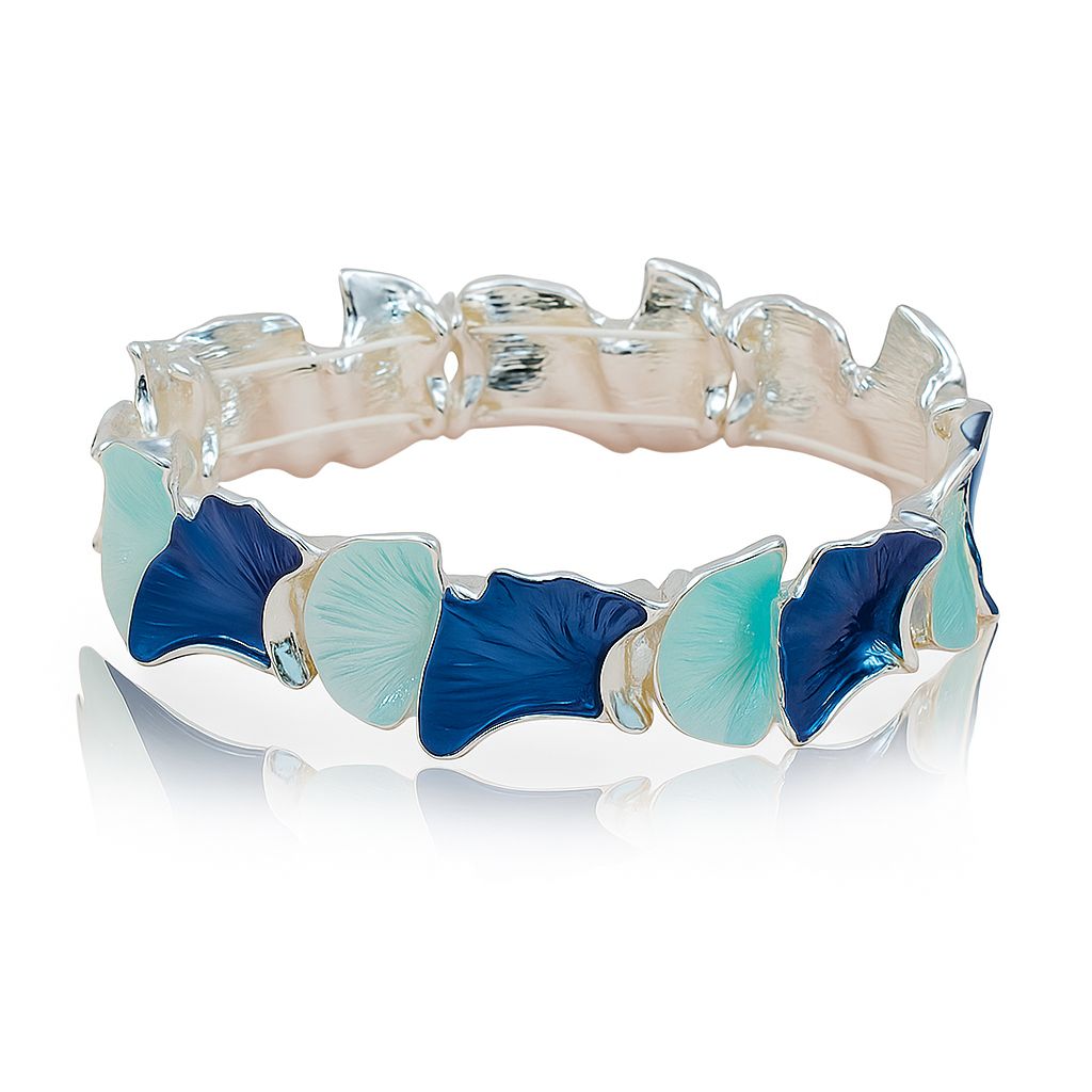 side angle of hand painted blue ginkgo leaf bangle bracelet