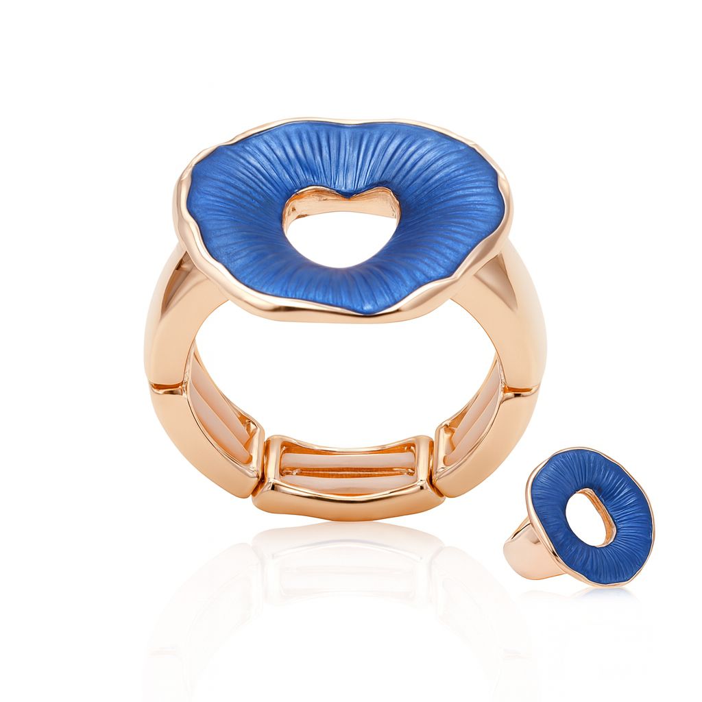 Blue enamel open circle ring with KC gold plating on white background