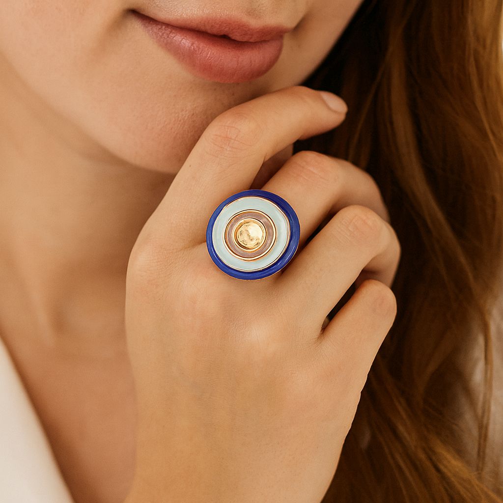 Modern artistic enamel ring worn on hand