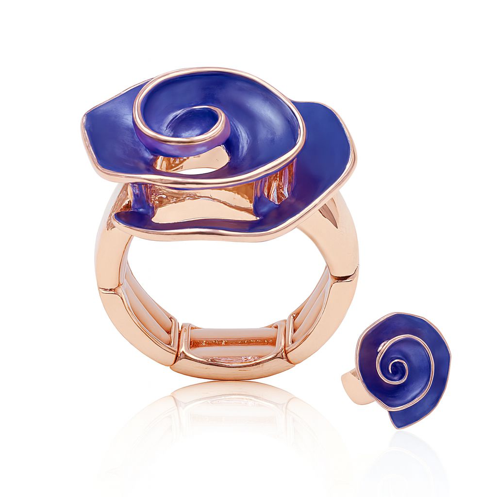 Blue enamel spiral flower ring with KC gold plating