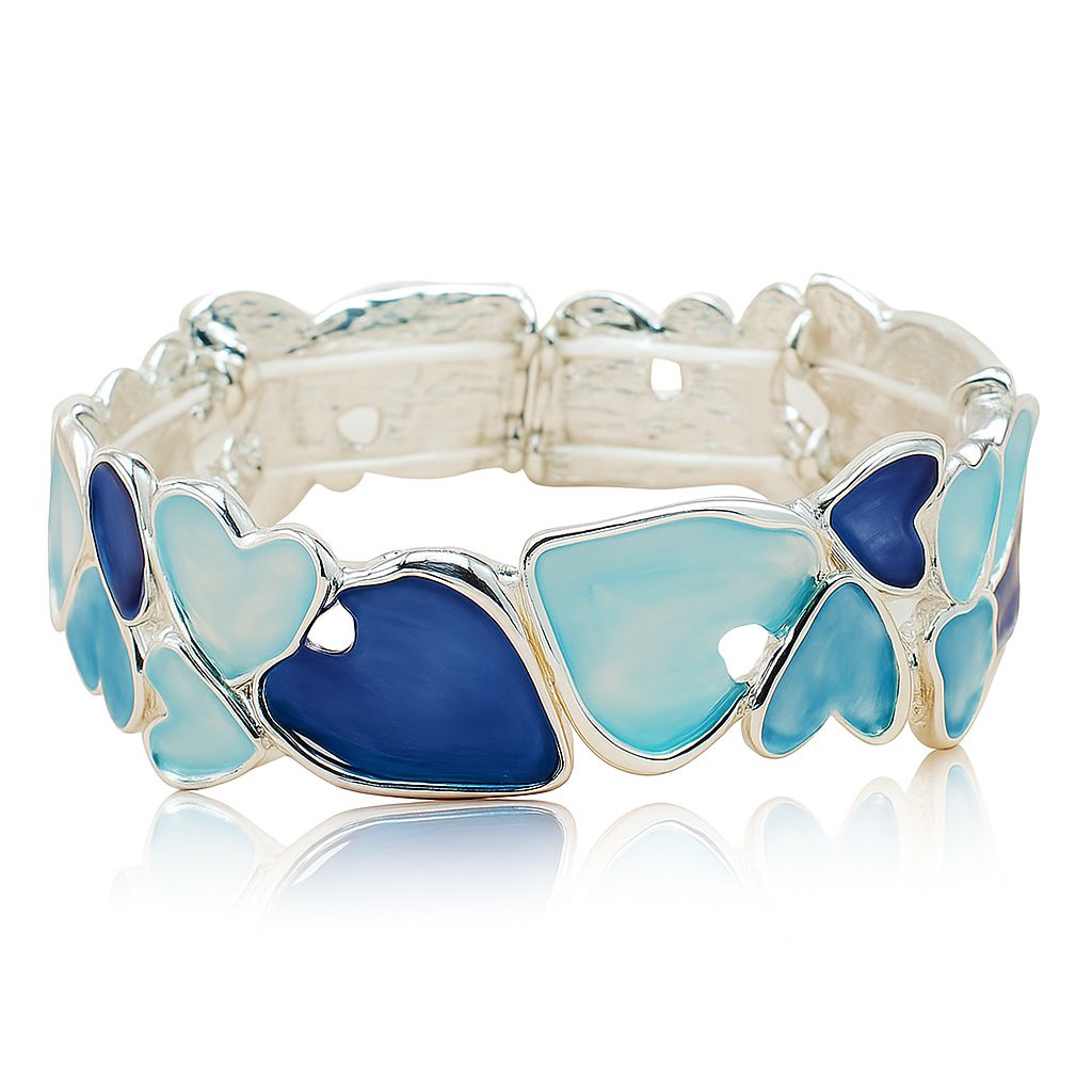 Artistic hand-painted blue heart bangle side angle