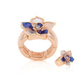 Hand painted blue and ivory floral enamel ring in KC gold plated alloy