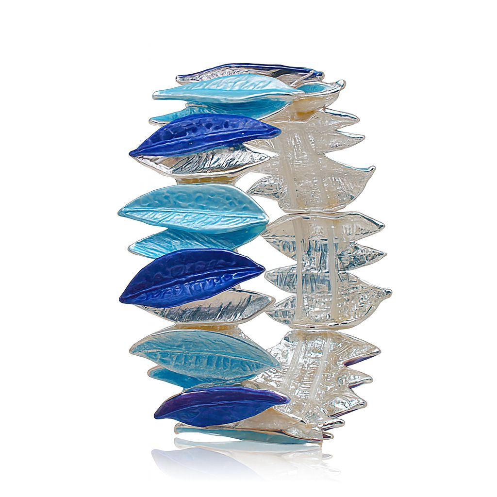 Blue leaf enamel bracelet with KC gold plating