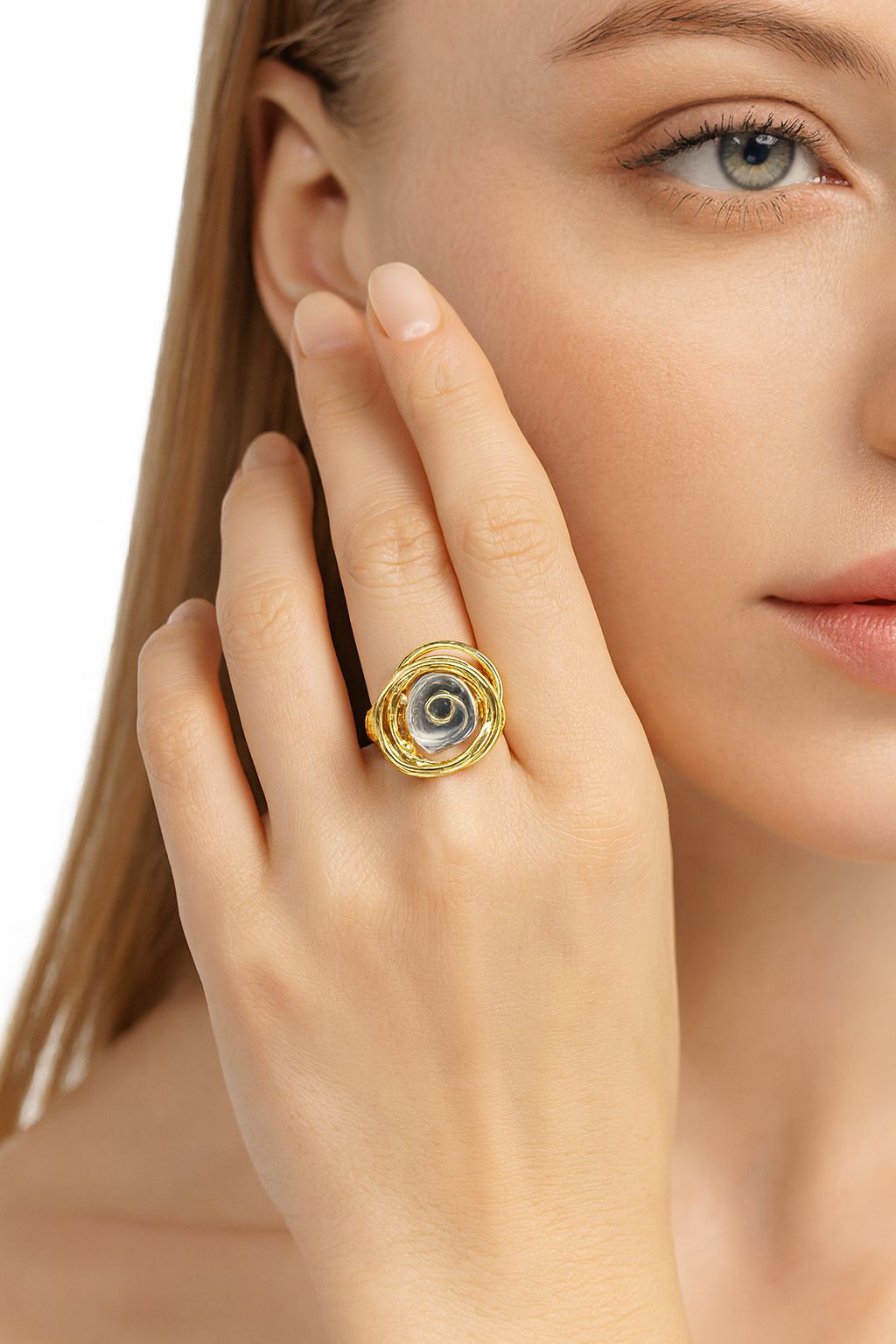 Artistic hand-painted enamel ring with blue flower design