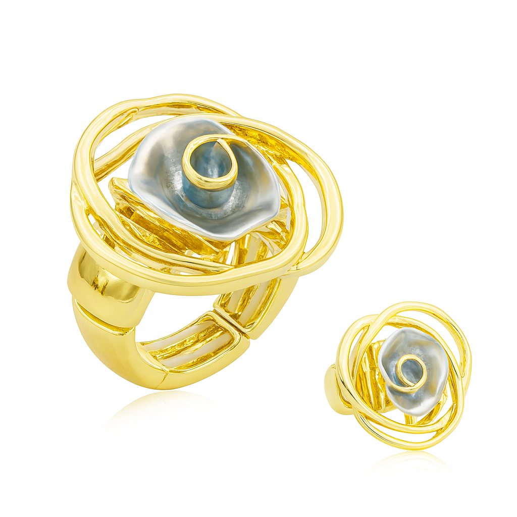 Blue spiral bloom KC gold plated statement ring