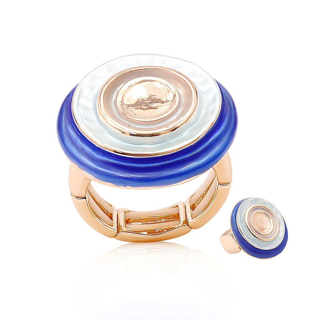 Blue and white enamel statement ring with KC gold plating