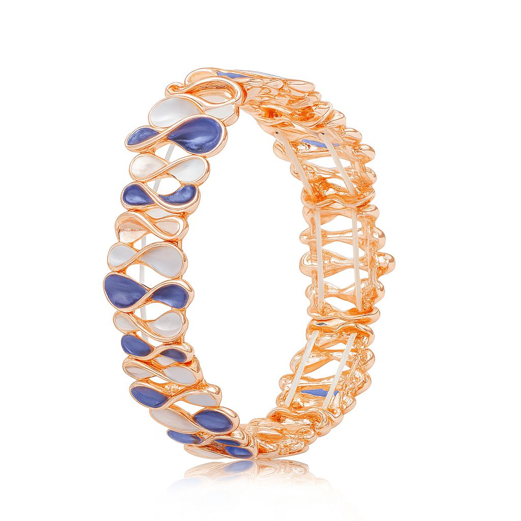 Blue and white waterdrop enamel bracelet with KC gold plating