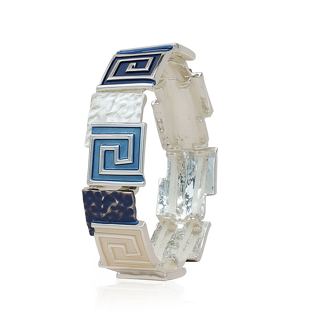 Blue and white geometric enamel bracelet with KC gold plating