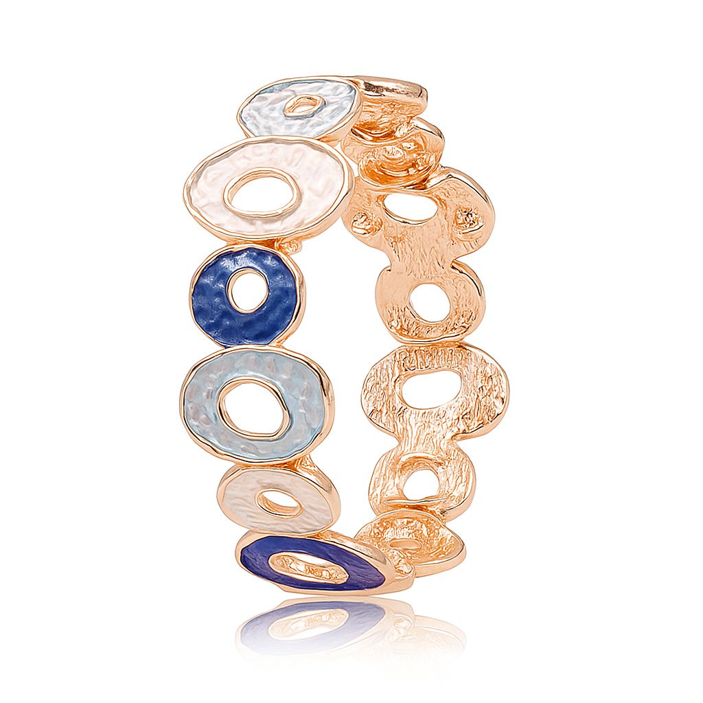 Boho enamel gold bangle bracelet set with blue and white artistic circles