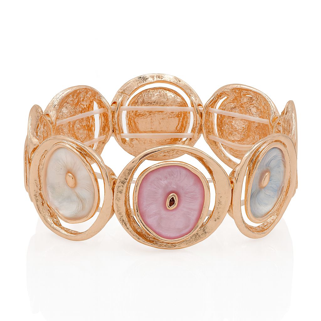 Boho round enamel bracelet with pastel colors and gold finish