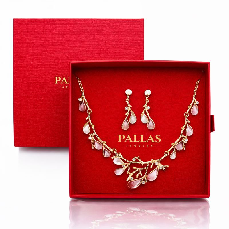 KC gold plated botanical drop earrings with hand-painted enamel