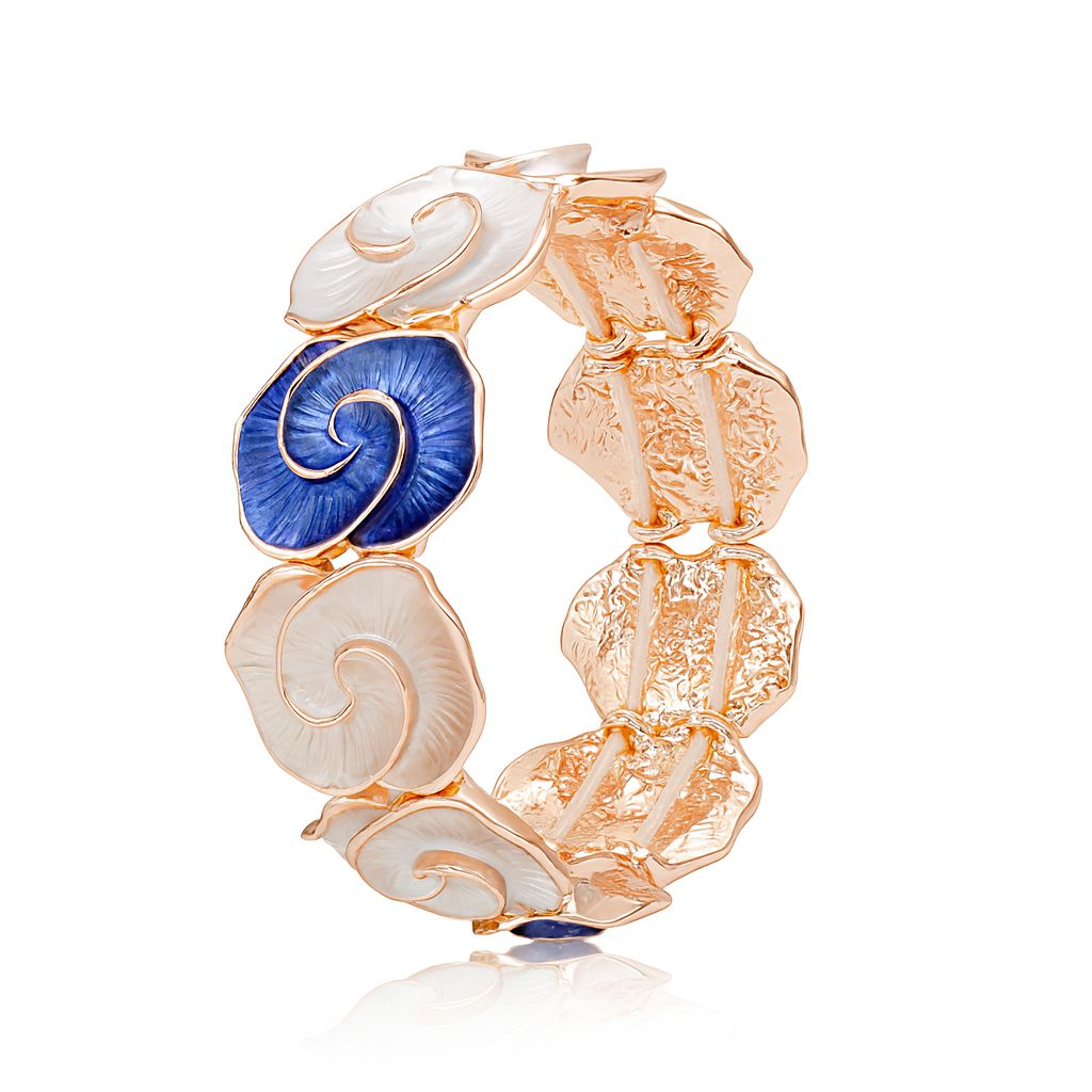 Women's hand-painted enamel gold bracelet in blue and white, KC gold plated alloy bangle