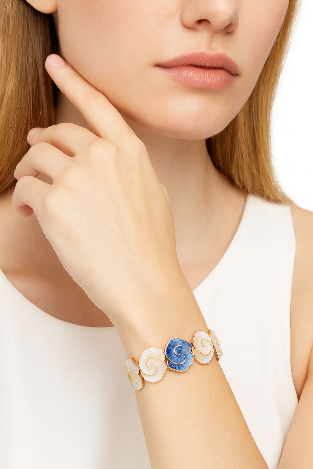 Butterfly design enamel bracelet in pastel blue, hand-painted KC gold bangle